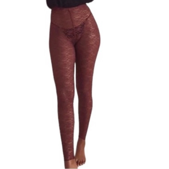 Free People Pants - Free People Intimately Brown Lace Semi Sheer Leggings NWT Size Small
